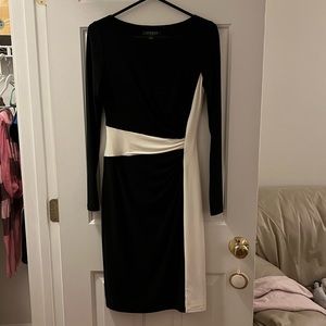 Ralph Lauren Black White Midi Long Sleeve Jersey Dress (Size 0)